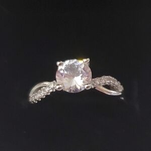 Moissanite Lab Created Solitaire Ring**Sz 7**Silvertone**Adjustable